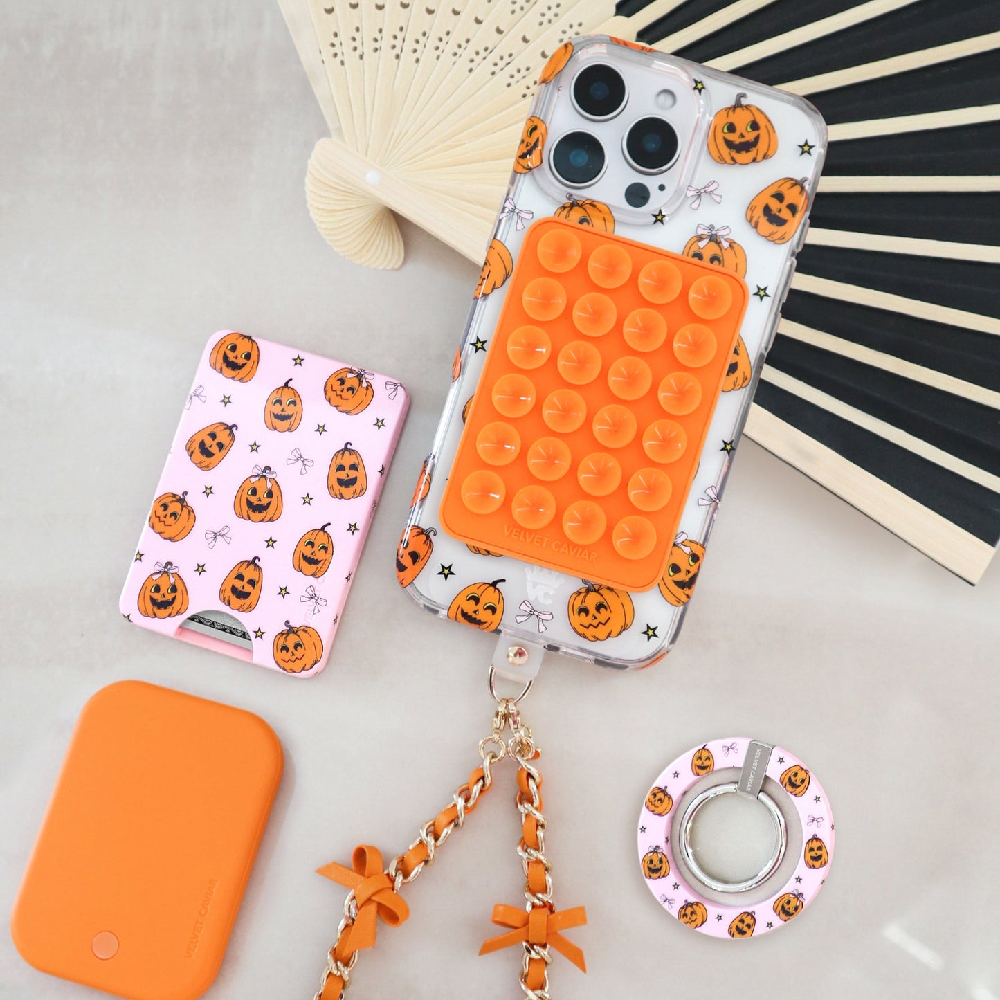 Orange Bow Leather Chain Phone Charm