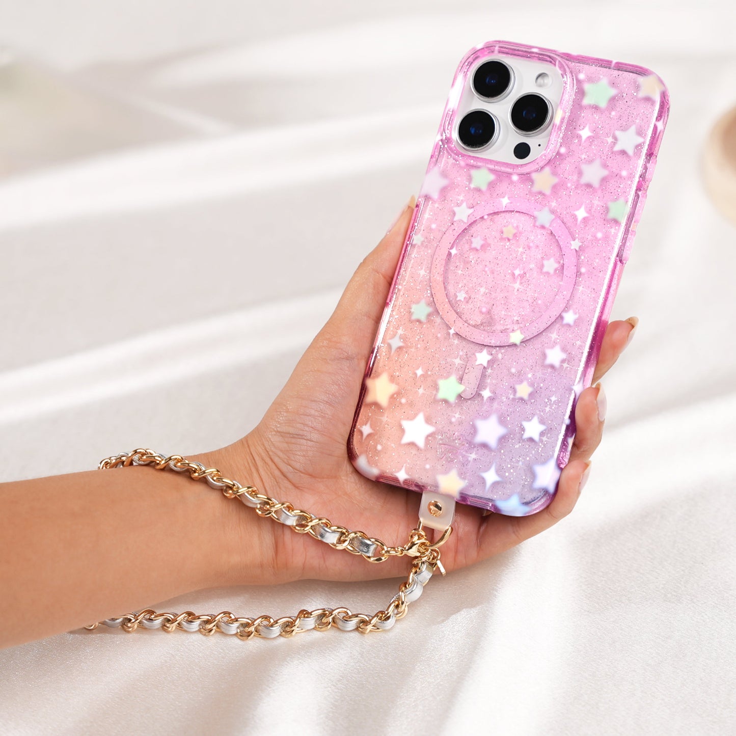 Silver Leather Chain Phone Charm