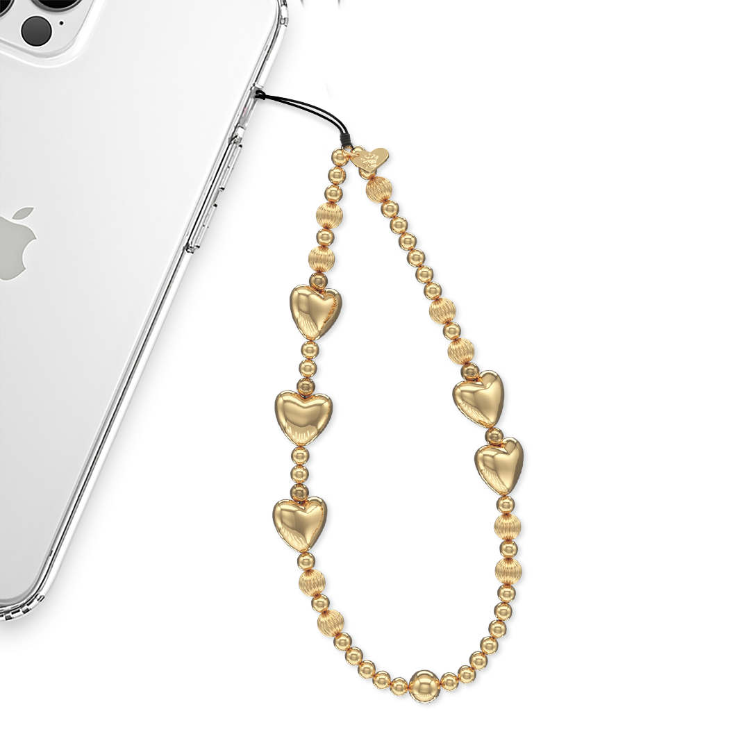 Gold Metallic Heart Phone Charm