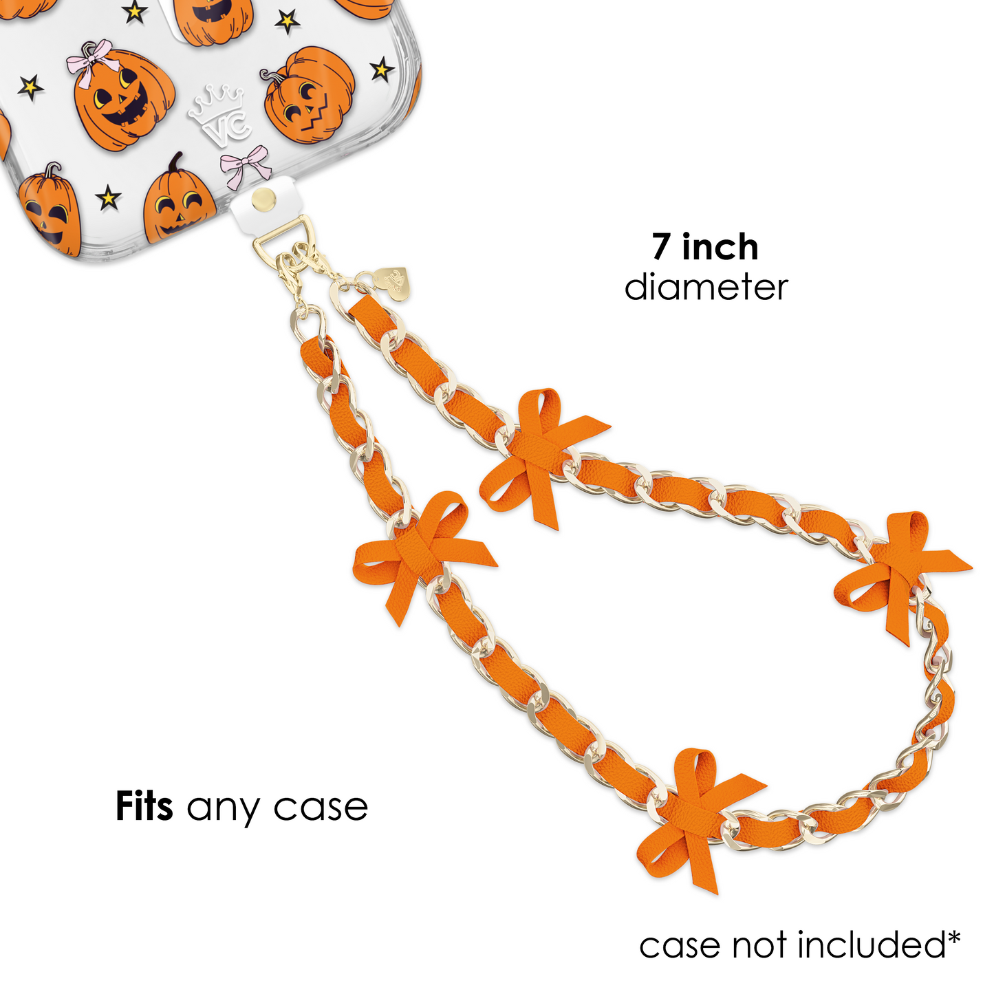 Orange Bow Leather Chain Phone Charm